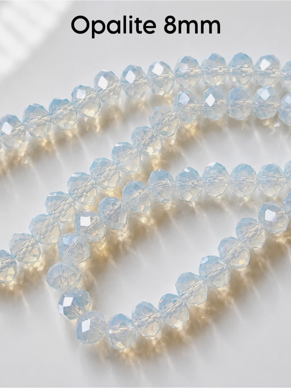 Opalite 8mm Faceted Bead Strand - Opalite White